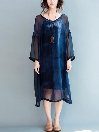 Summer Loose Silk Printed Maxi Dress