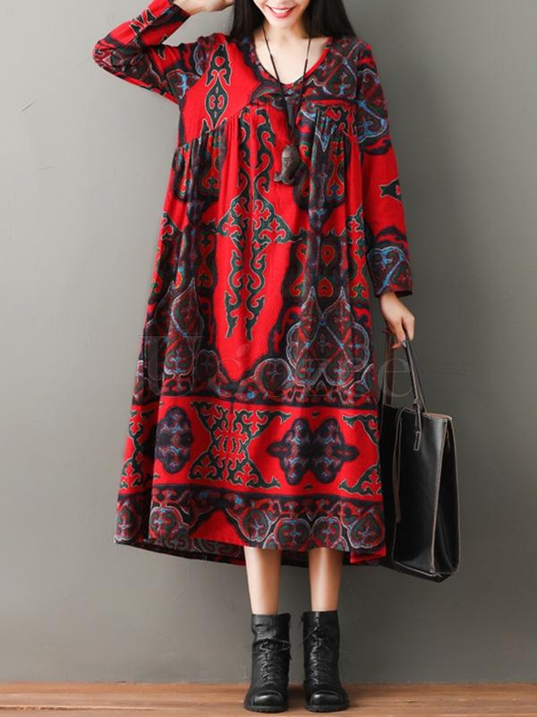 Vintage Floral Ramie Cotton V-neck Maxi Dress