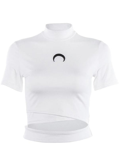 Printed High-neck Short Sleeve Tee&Tank