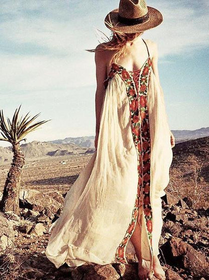 Bohemia Flower Spaghetti-neck Beach Long Dress