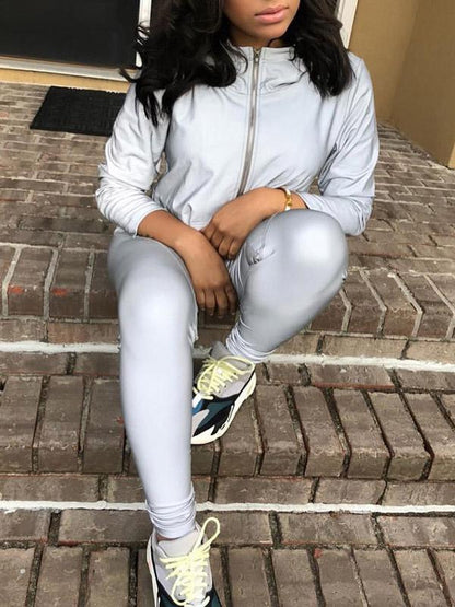 Hooded Cropped Long Sleeve Sport Jacket