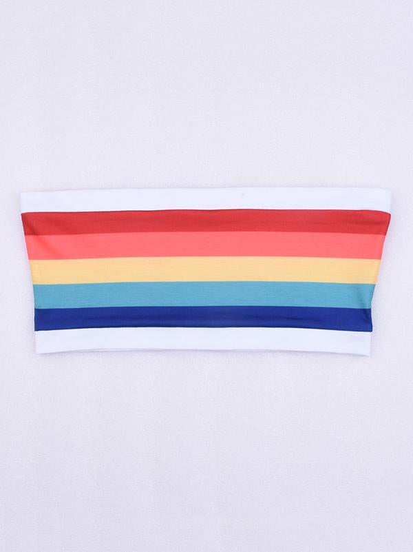 Fashion Rainbow Striped Sexy Wrap Sports Bra