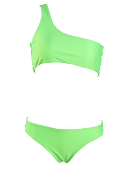 Fluorescent Green One Shoulder Bikini Set