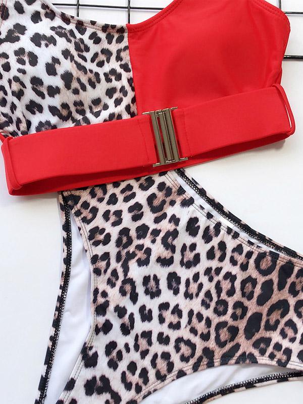 Stitching Leopard Empire Bikini Swimsuit