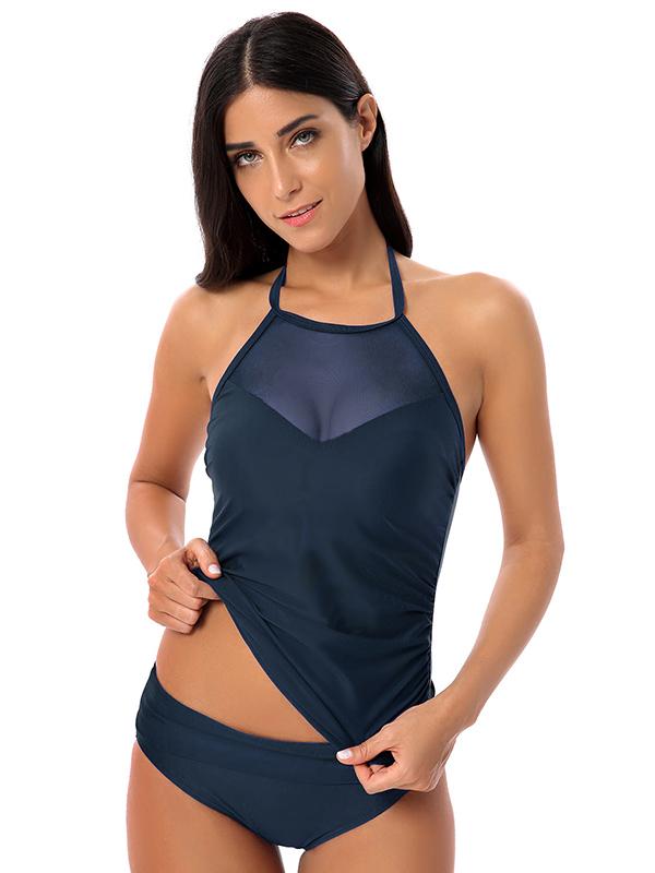 Halter-neck Plain Tankinis Swimwear