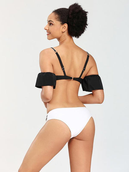 Falbala Sleeves Strapless Split Bikini Swimsuit
