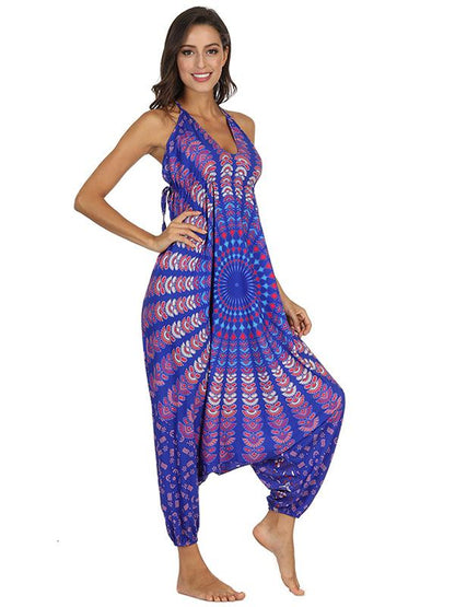 Floral Printed Spagetti-neck Loose Long Jumpsuits
