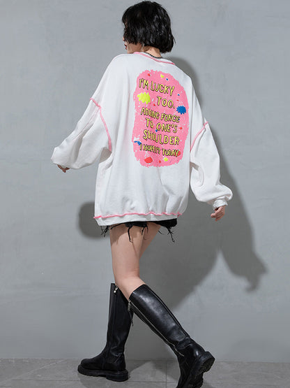 Casual Contrast Color Printed Long Sleeves Sweatshirt Top