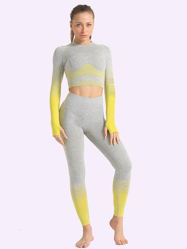Sexy  Contrast Color Long Sleeves Yoga Suits
