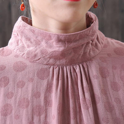 Dots Women Turtleneck Lantern Sleeve Blouse