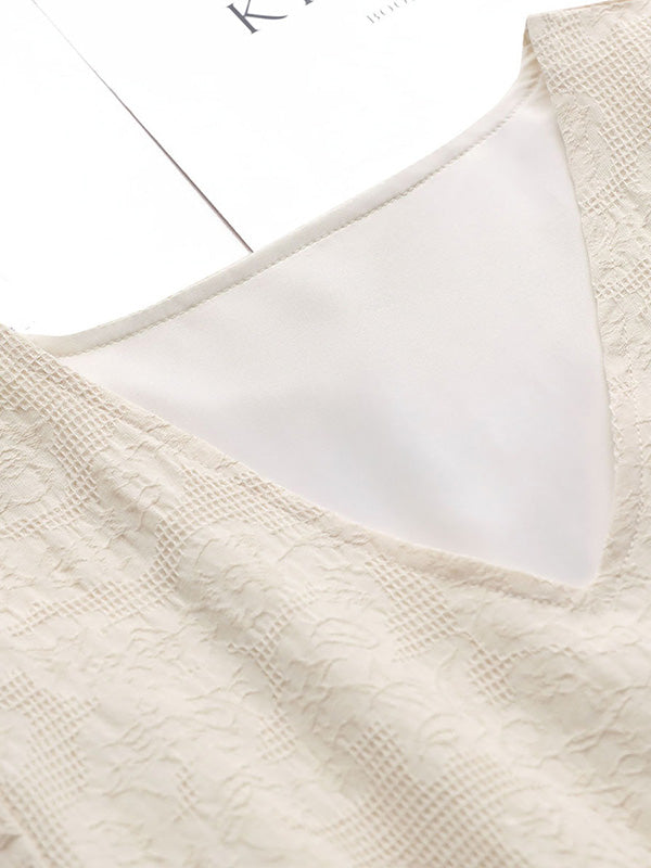 Urban Solid Color V-Neck Drawstring Short Sleeves Midi Dress