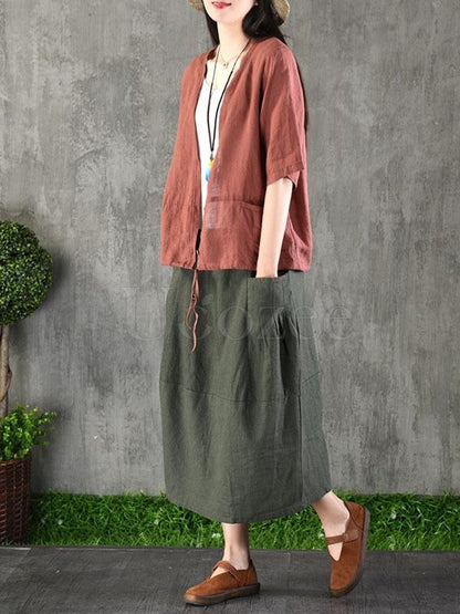 Casual Cotton Pocket Skirt