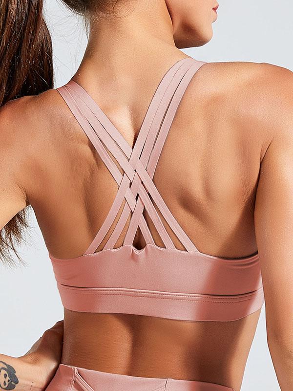 Solid Intersect Bandage Wireless Sports Bra