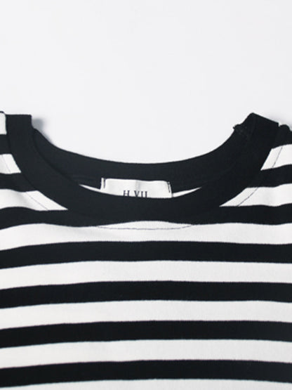 Original Stylish Striped Hollow Cold Shoulder Long Sleeves T-Shirt Tops