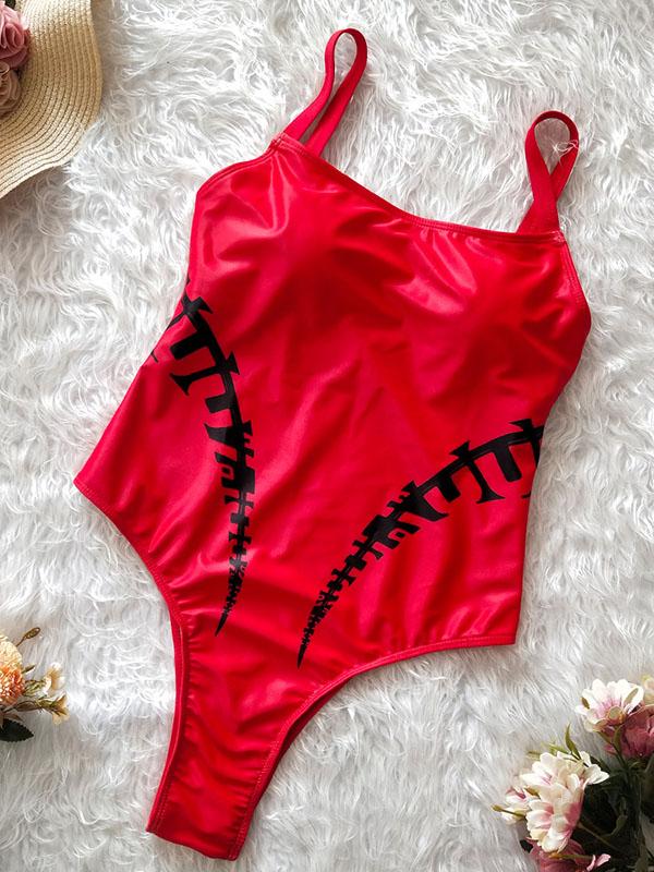 Solid Off-the-shoulder One-piece Swimwear