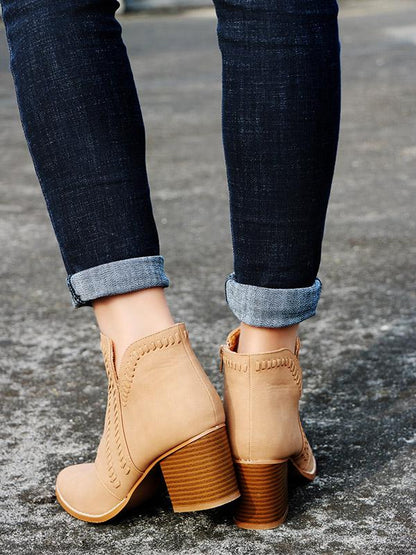 Solid Chunky Heels Booties