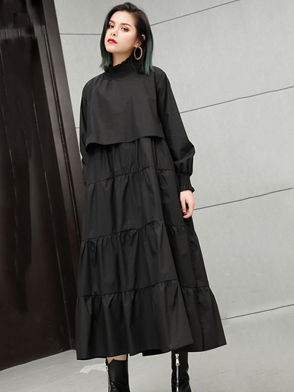 Plus Size Solid Fashion Tiered Midi Dresses