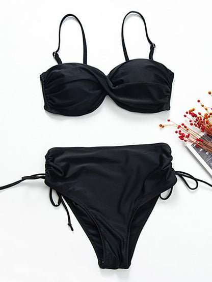 Solid Color Twist Bandage Split Bikini Swimsuit