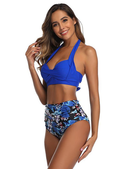 Sexy Strapless Pendant Printing Split Bikini Swimsuit