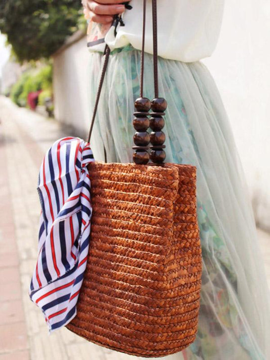 Bohemia Knitted Cotton-polyester Floral Bag