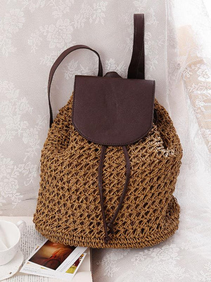 Hollow Straw Plaited Article Bohemia Backpack