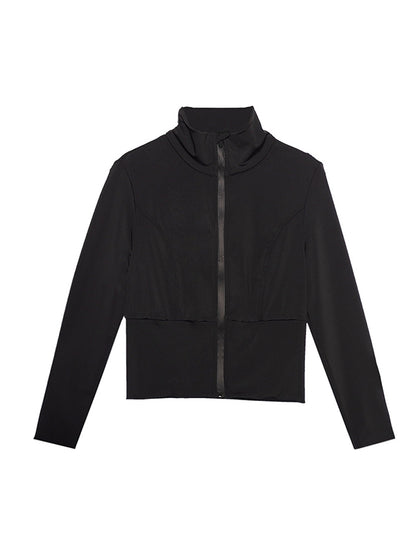 Sports Solid Color Zipper Stand Collar Long Sleeves Outwear