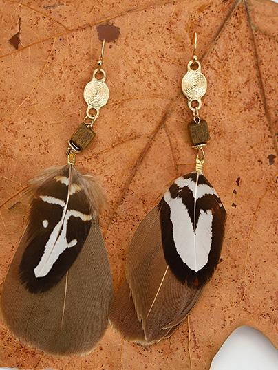 Bohemia Coffee Feather Earrings