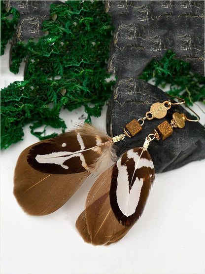 Bohemia Coffee Feather Earrings