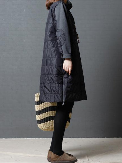 Black&Gray Loose Quilted High-neck Short Dress