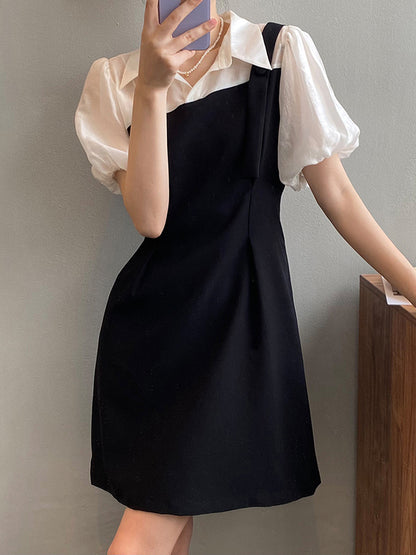 Urban Puff Sleeves Contrast Color False Two Mini Dress