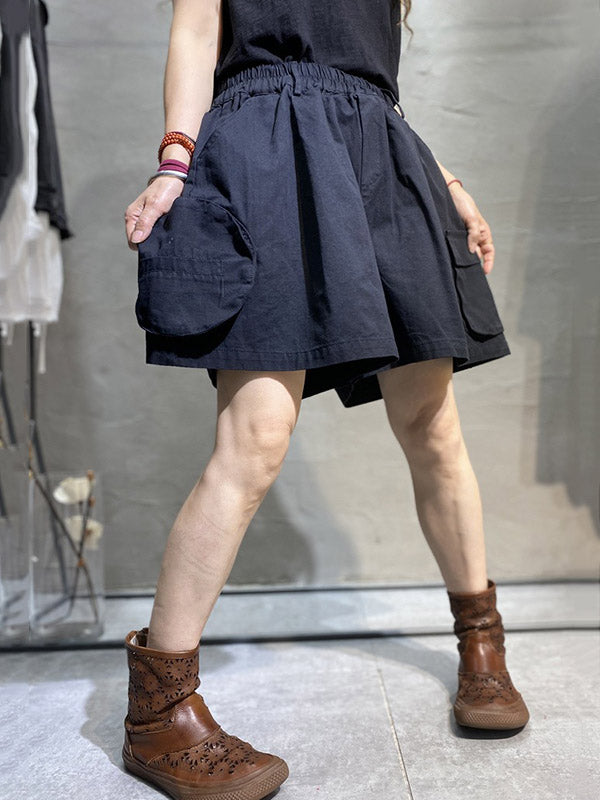 Casual With Pocket Solid Color Wide Leg Shorts