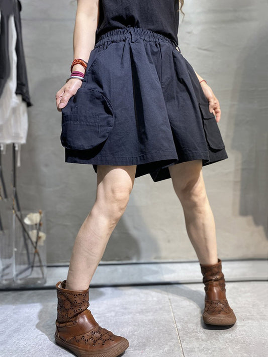 Casual With Pocket Solid Color Wide Leg Shorts