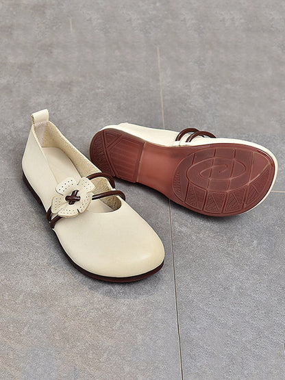 Leisure Fashionflat Flower-Embellished Flat Heel Leather Shoes