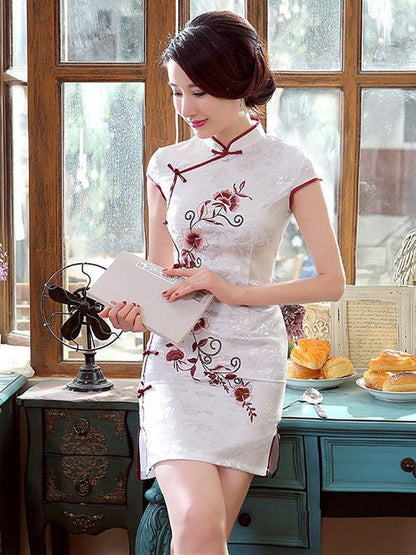 Jacquard Embroidered Short Cheongsams Dress