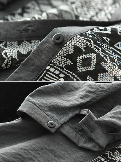 Original Ethnic Printed Lapel Shirt Blouse Tops
