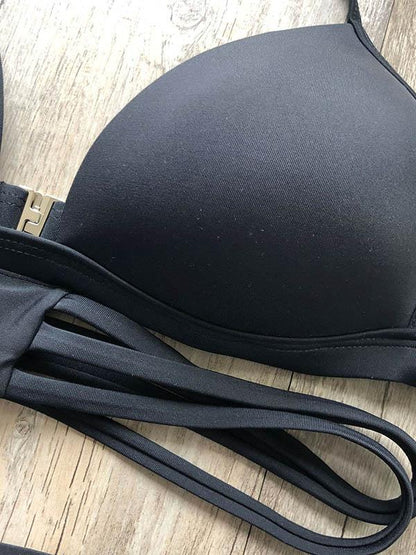 Solid Color Bandage Bikini Swimsuit