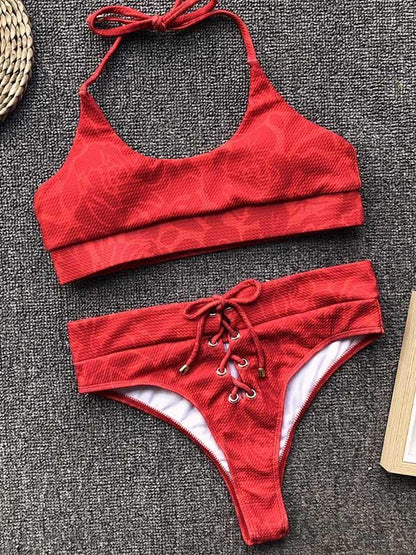 Lace-Up Printed Sexy Bikinis Swimwear