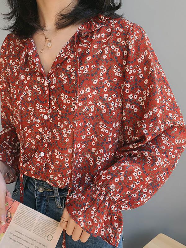 V-neck Floral Shirt