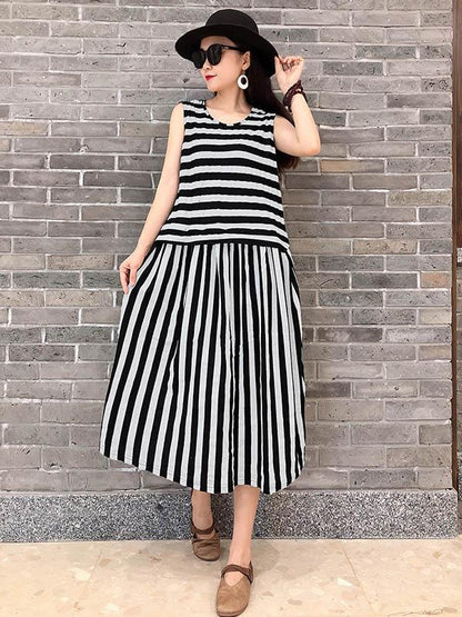Striped Sleeveless Split-joint Dress