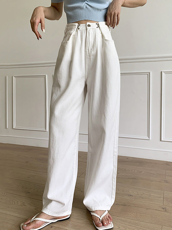 Urban Solid Color Empire Wide Leg Jean Pants