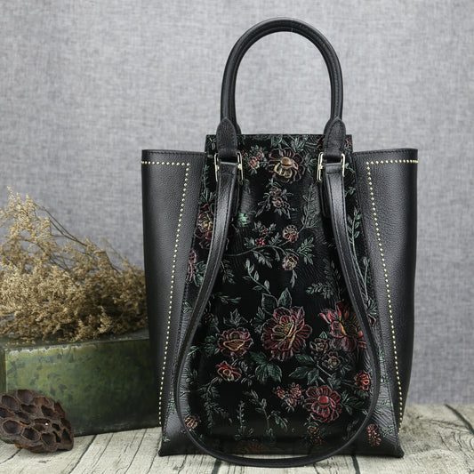 WOMEN GENUINE LEATHER VINTAGE TOTEM DESIGNER HANDBAG SHOULDER BAG