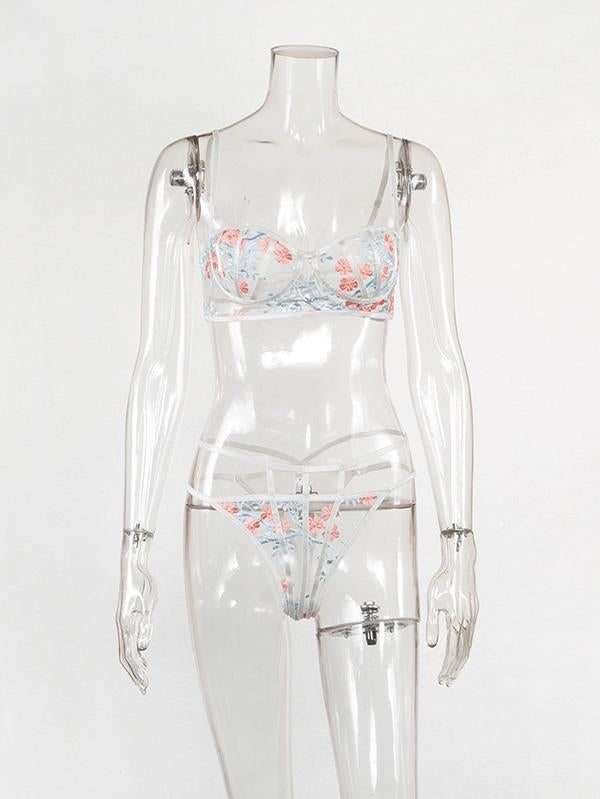 Embroidered See-Through Split Lingerie