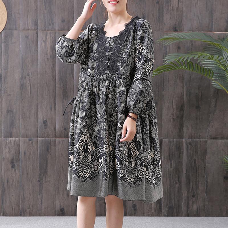 Ethnic Style Printing Hollow Embroidery Dress