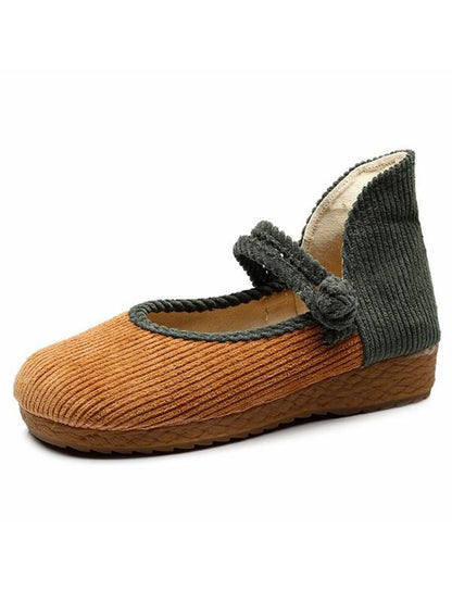Split-joint Chinese Button Flat Shoes