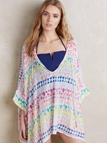 Chiffon Beach Vacation Half Sleeve Cape Mask Cover-ups