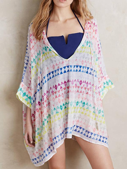 Chiffon Beach Vacation Half Sleeve Cape Mask Cover-ups