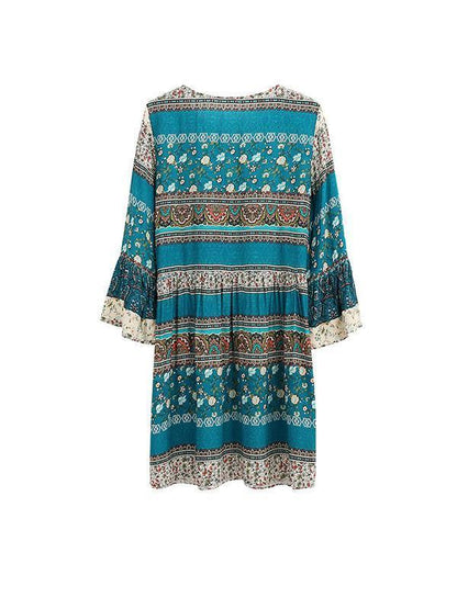 Pretty Bohemia Floral with Tie Half Sleeve Mini Vacation Dress