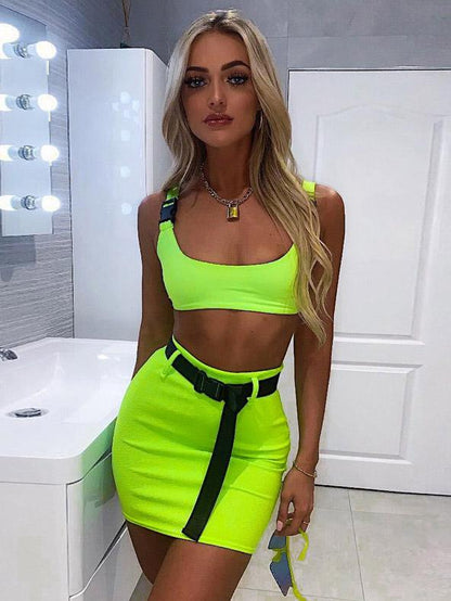 Buckle Cropped Tanks And Skirts Sport Suits