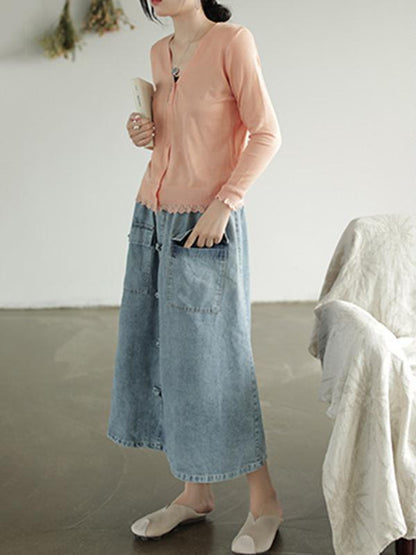 Original Retro Frog Belted Denim Skirt