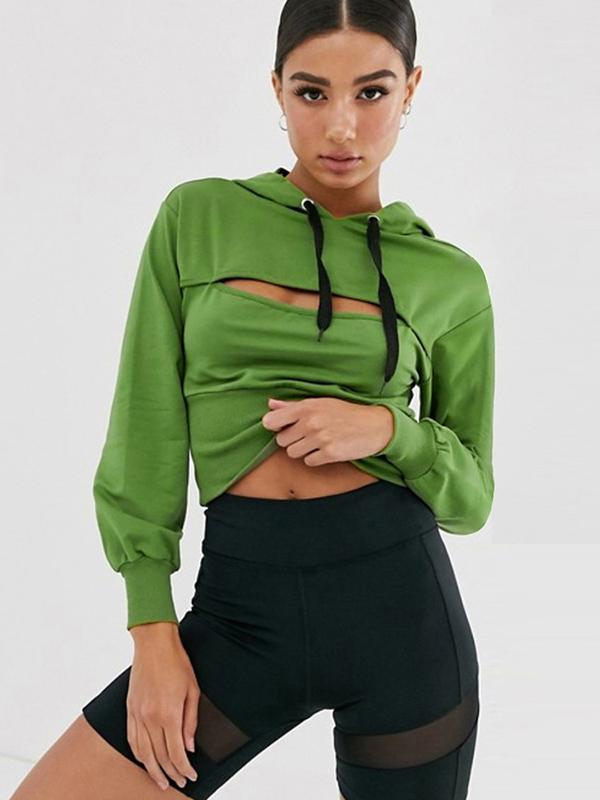 Solid Cut Out Sports Hoodie